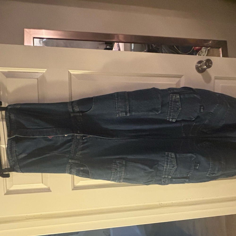 Blue Denim Cargo Jumpsuit Strapless